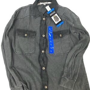 Briggs Women's Relaxed Fit Button Front Long Sleeve Waffle Shirt - Black